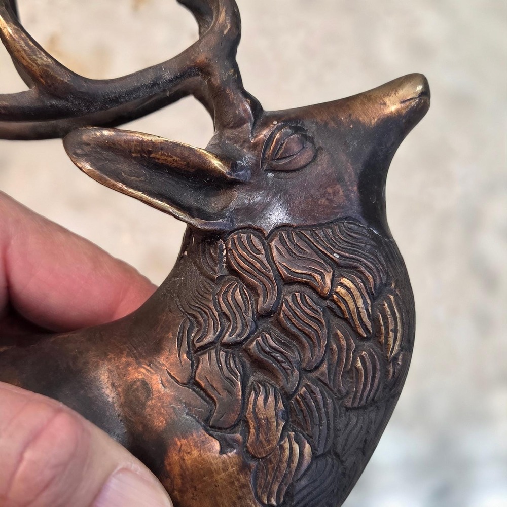 Vintage Bronze Stag Figurine Standing Deer Antler Statue Made in India 8.5 Inch - Picture 11 of 12